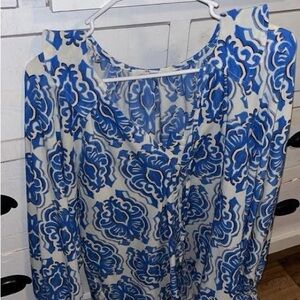 Blue and White Floral Blouse